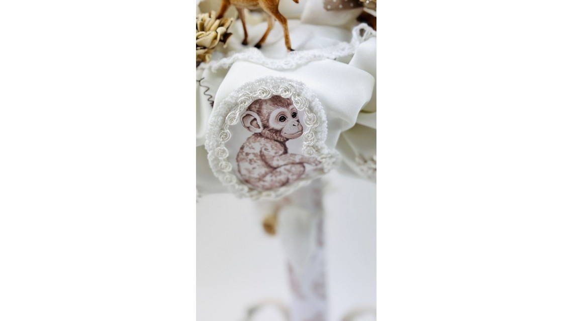 Lumânare de botez fata Crem Nude și Alb Animale din jungla Safari Baby Lumânare personalizată botez 10